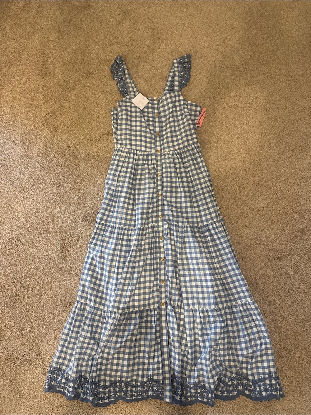 Shabby Chic Blue Gingham Ruffle-Strap Maxi Dress